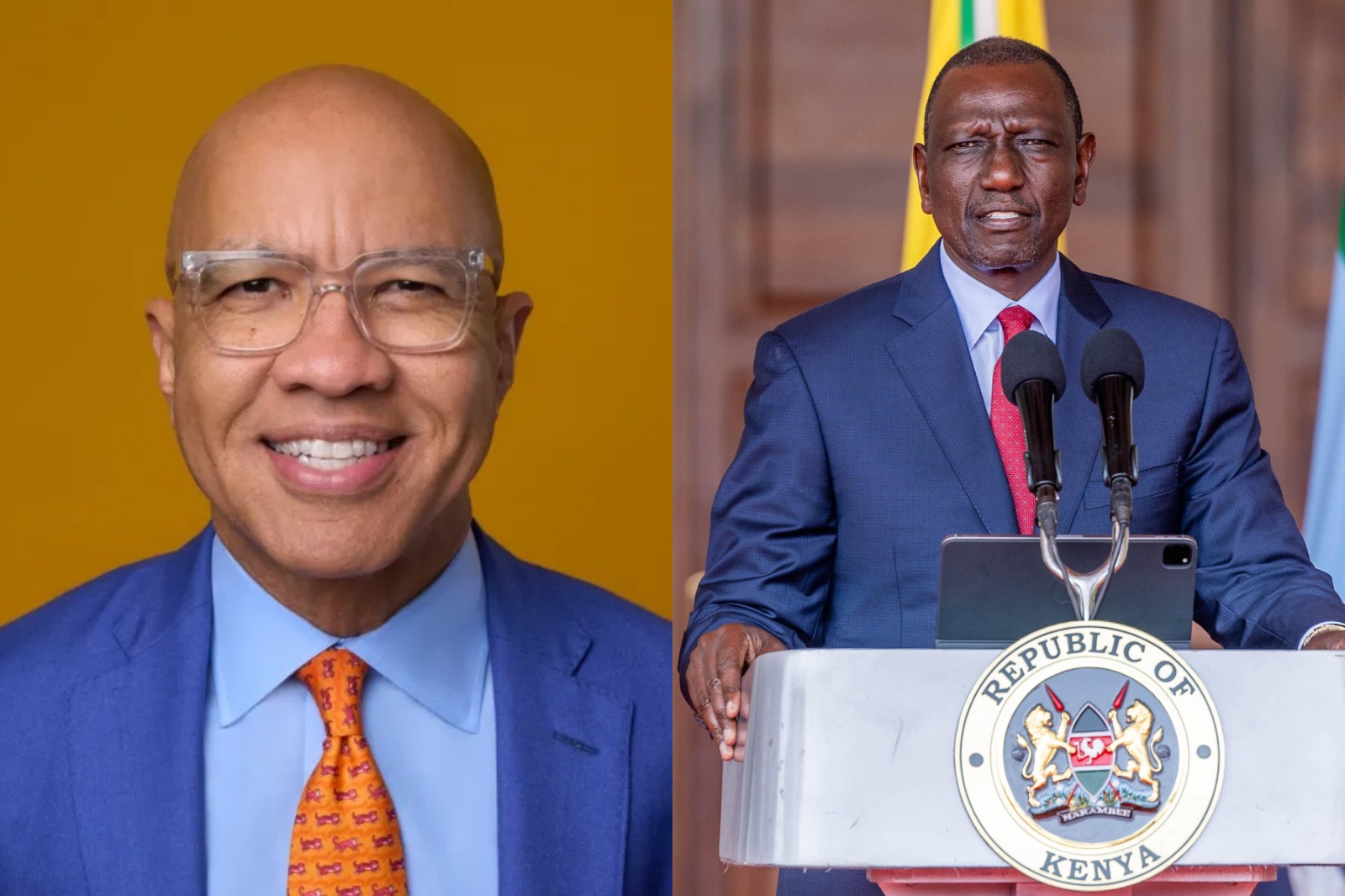 Photo collage of Ford Foundation President Darren Walker and President William Ruto.